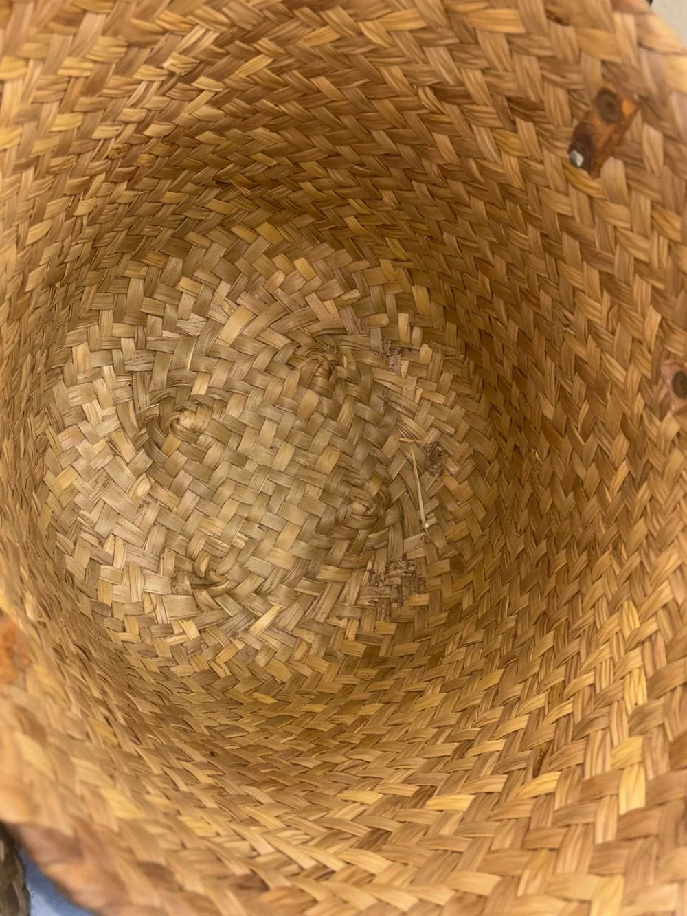 3 vintage Handwoven Straw Tote Bag with Leather Handles - Natural